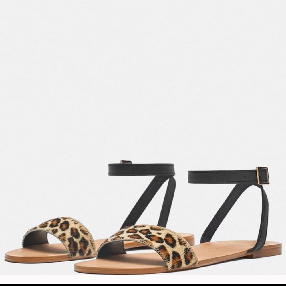 Zara Trafluc Leather Leopard Sandals - Picture 7 of 12